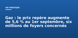 Gaz : le prix repère augmente de 5,6 % au 1er septembre, six millions de foyers concernés Gaz : le prix repère augmente de 5,6 % au 1er septembre, six millions de foyers concernés