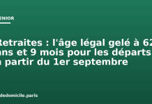 Retraites : l’âge légal gelé à 62 ans et 9 mois pour les départs à partir du 1er septembre Retraites : l'âge légal gelé à 62 ans et 9 mois pour les départs à partir du 1er septembre