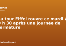 La tour Eiffel rouvre ce mardi à 9 h 30 après une journée de fermeture La tour Eiffel rouvre ce mardi à 9 h 30 après une journée de fermeture